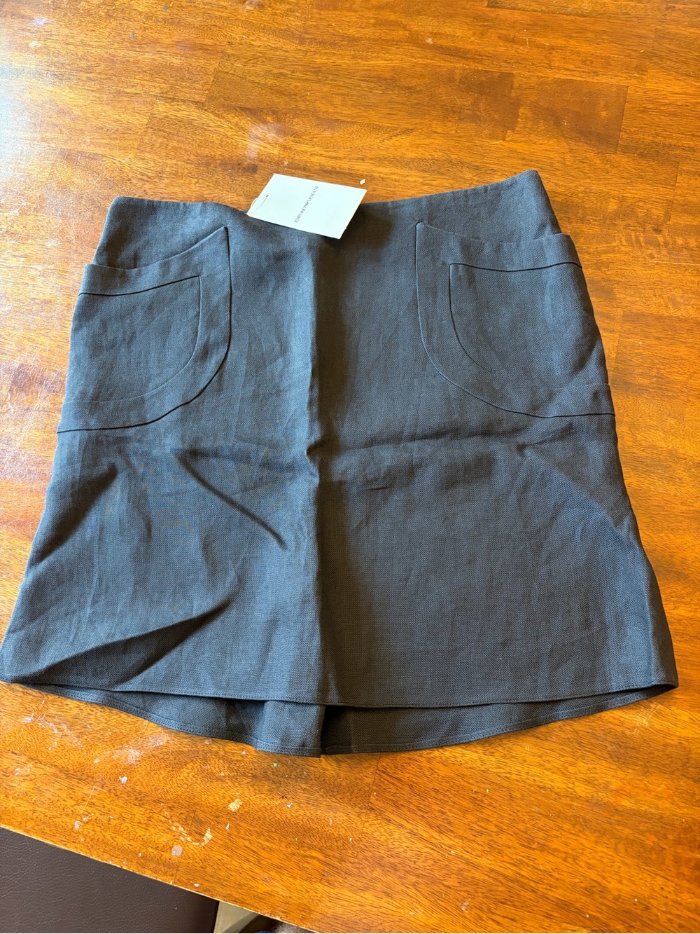 NWT Emporio Armani Black Ramie Mini Skirt Size 10 $248 Retail Pockets